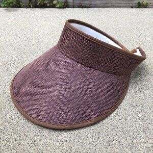 Women's Wide Brim Visor Hat Brown Elastic Back Gardening Sun Cap